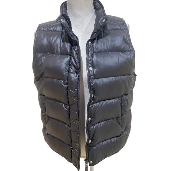 J crew black down puffer vest zipper & snap closure front pockets size large - Picture 1 of 12